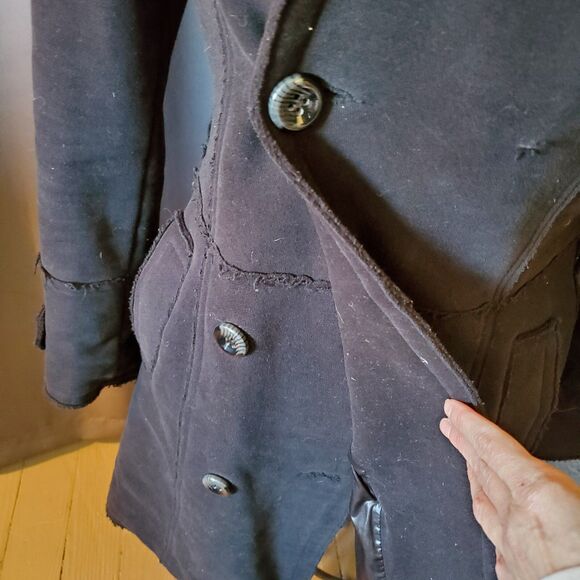 Vintage 90s Black Be Rock Los Angeles Express Long Coat Jacket, S-M - Picture 12 of 16